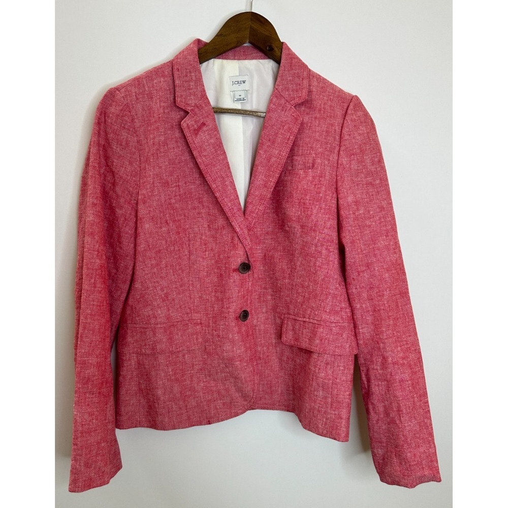 J.Crew Schoolboy Blazer Jacket Linen Blend Pink Rose Heather Women's Size 10 - Picture 2 of 11